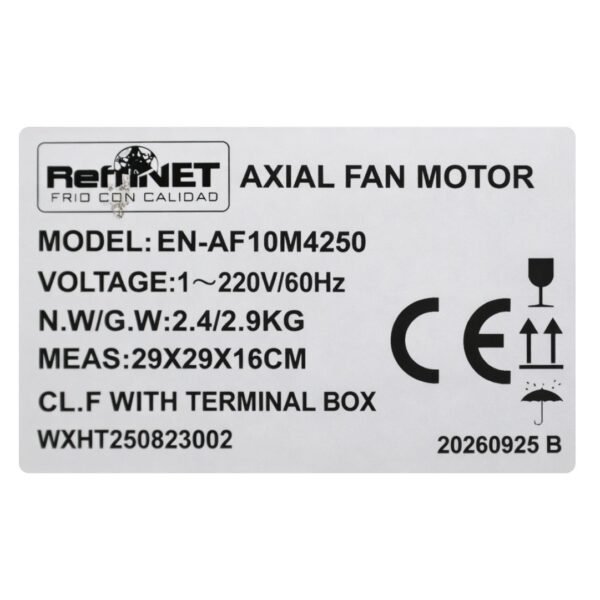 RNAF10M4250   Motor Ventilador Axial 10" 220V 60Hz 1Ph 4P Ip54  Succion Refrinet