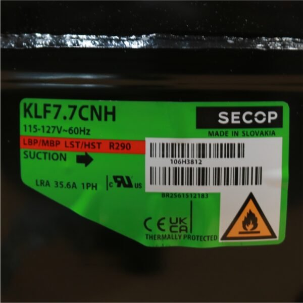 Compresor Secop 115-127 V 60hz R290 KLF7.7CNH