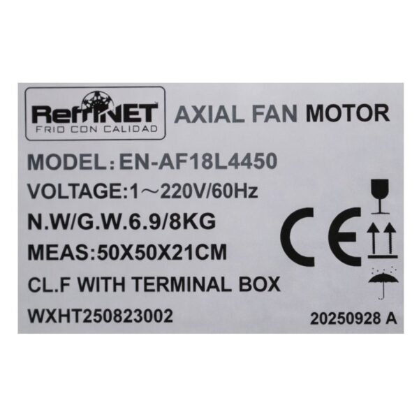 18 2 RNAF18L4450 Motor Ventilador Axial 18" 220V 60Hz 1Ph 4P Ip54 Succion Refrinet