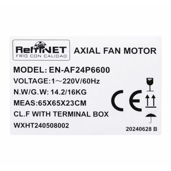 24 2 RNAF24P6600 Motor Ventilador Axial 24" 220V 60Hz 1PH 6p IP54 Succion Refrinet